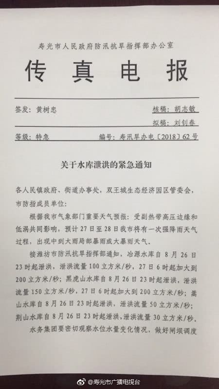 山東壽光洪災(zāi)后 官方再發(fā)水庫泄洪緊急通知