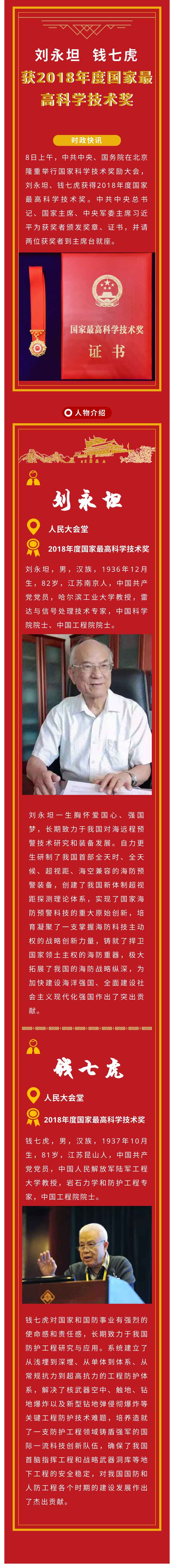 劉永坦、錢七虎獲得2018年度國家最高科學(xué)技術(shù)獎(jiǎng)