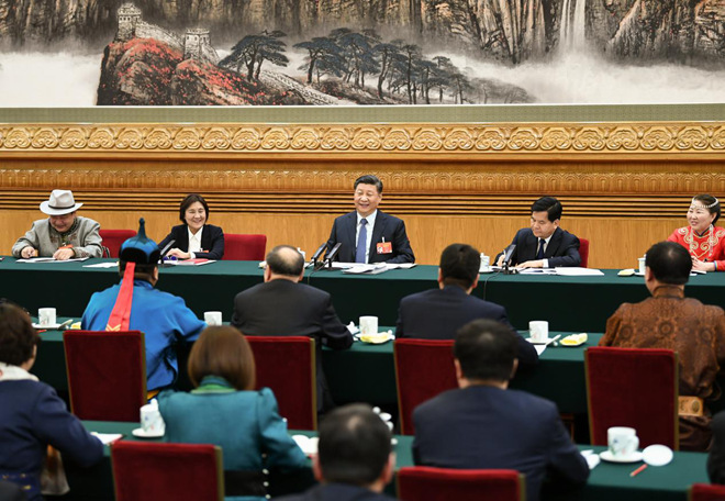 2019年3月5日，習近平參加十三屆全國人大二次會議內蒙古代表團的審議。