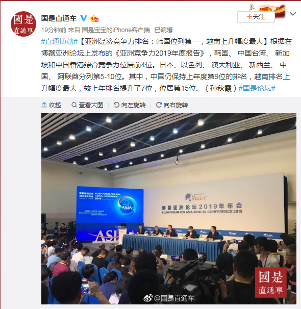 亞洲經(jīng)濟競爭力排名：韓國位列第1中國排第9