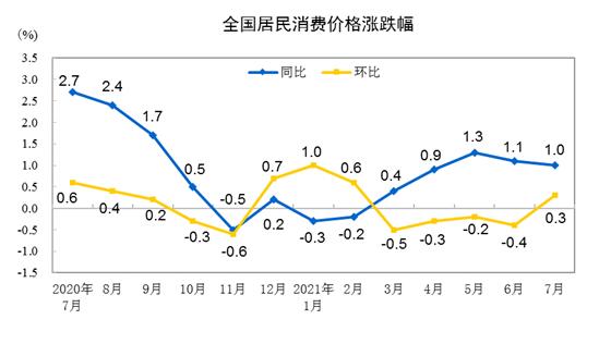 CPI漲跌幅走勢(shì)圖。來(lái)自國(guó)家統(tǒng)計(jì)局